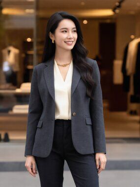 Anthropologie (US M) Cartonnier Charcoal Gray Blazer Polka Dot Lining